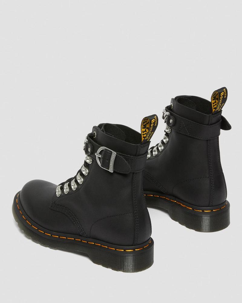 Black Women's Dr Martens 1460 Pascal Chain Leather Lace Up Boots | CA 181FDN